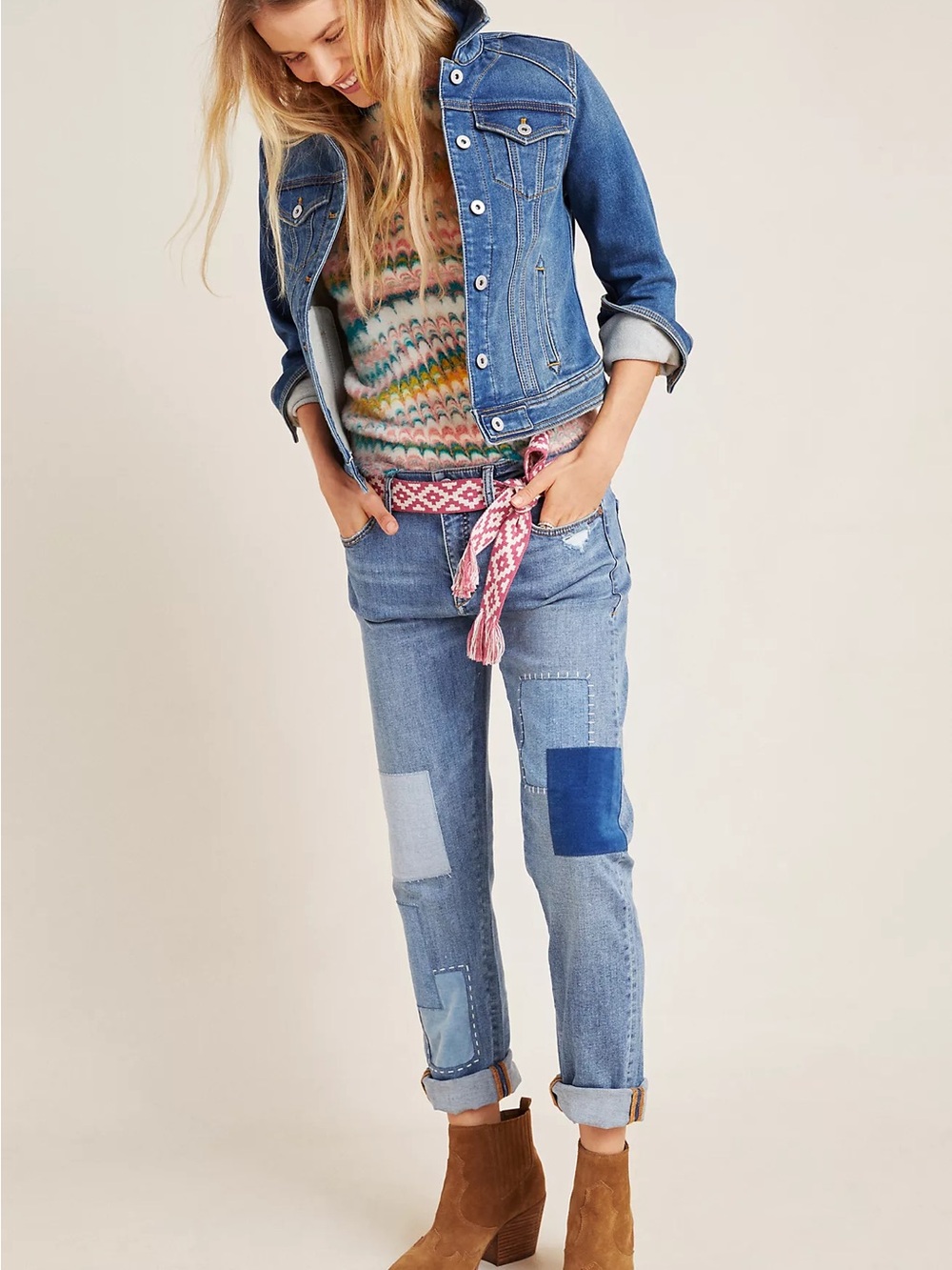 Pilcro by Anthropologie Patchwork Slim Boyfriend Jeans Size 27”